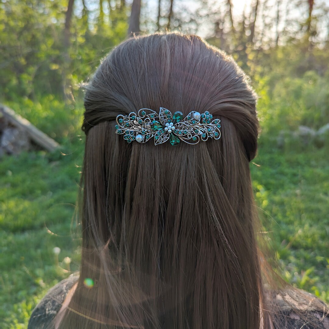 EVER FAITH Barrette Clip Fleur Vigne Cristal Autrichien - Bijou Cheveux Élégant Ton Argent Rouge
